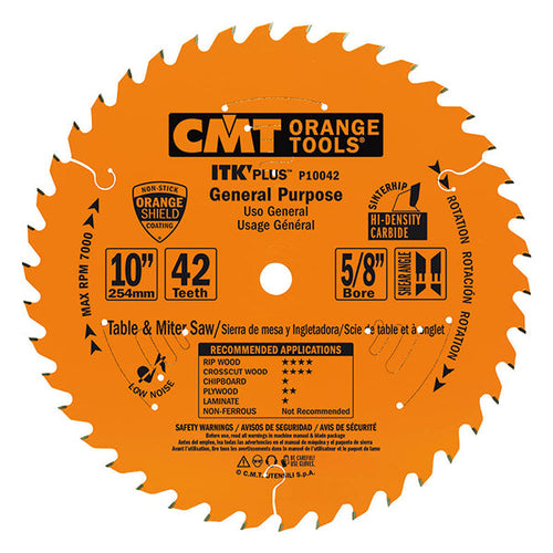 CMT P10042 ITK Plus General Purpose Saw Blade, 10 x 42 Teeth, 10° ATB+Shear with
