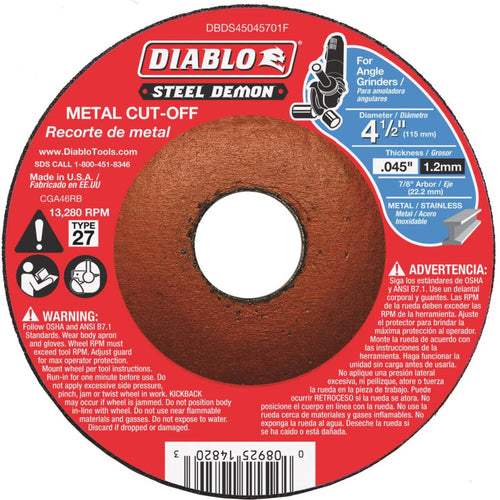 Diablo Steel Demon Type 27 4-1/2 In. x 0.045 In. x 7/8 In. Metal Cut Off Wheel